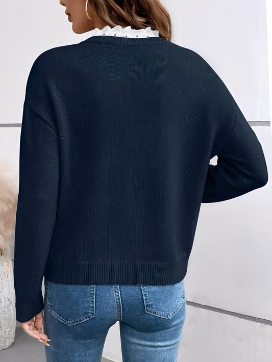 Chique Gebreide Trui met Elegante Kantkraag - Van Dongen Mode