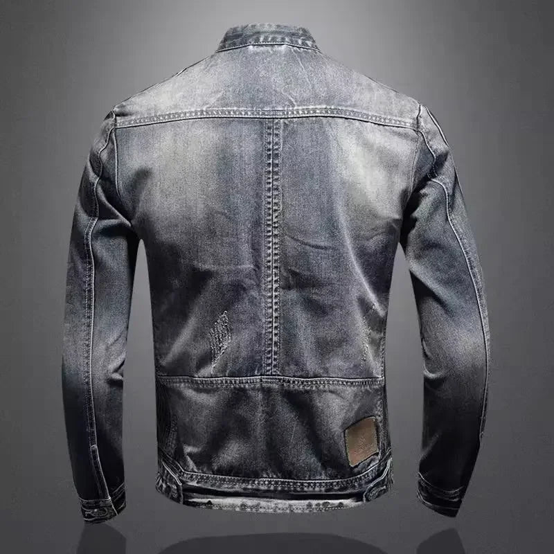 Denim Bikerjack met Staande Kraag - Van Dongen Mode