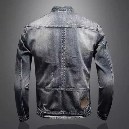 Denim Bikerjack met Staande Kraag - Van Dongen Mode