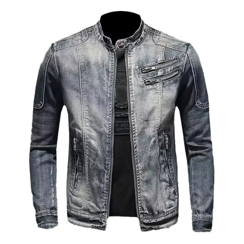 Denim Bikerjack met Staande Kraag - Van Dongen Mode