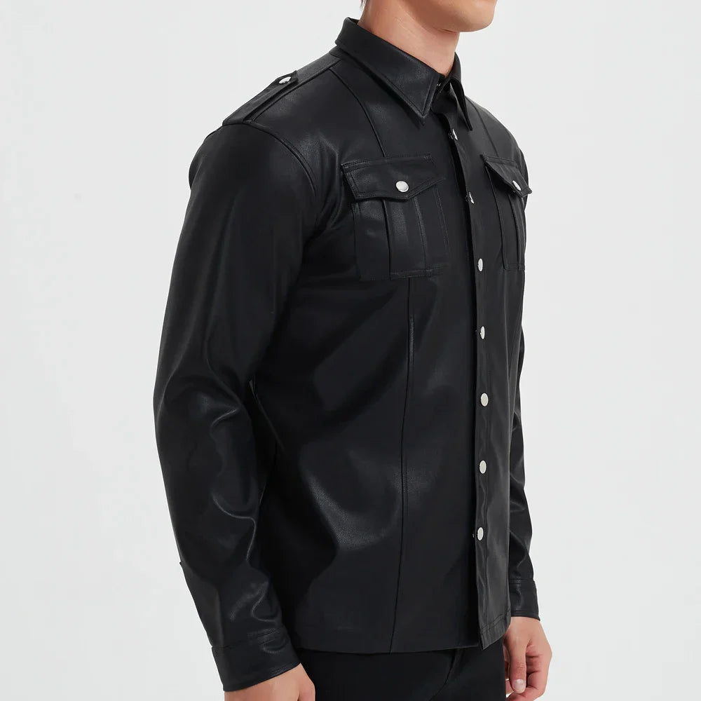 Heren Longsleeve van PU-Kunstleer - Van Dongen Mode
