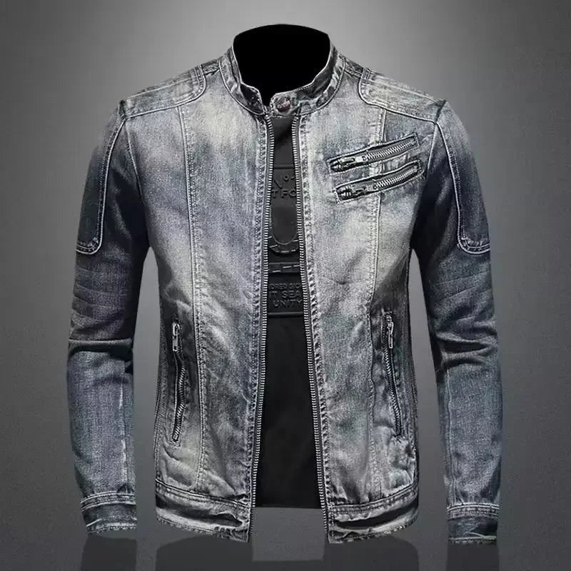 Denim Bikerjack met Staande Kraag - Van Dongen Mode
