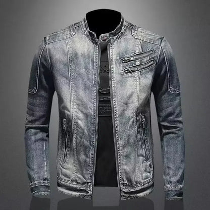 Denim Bikerjack met Staande Kraag - Van Dongen Mode