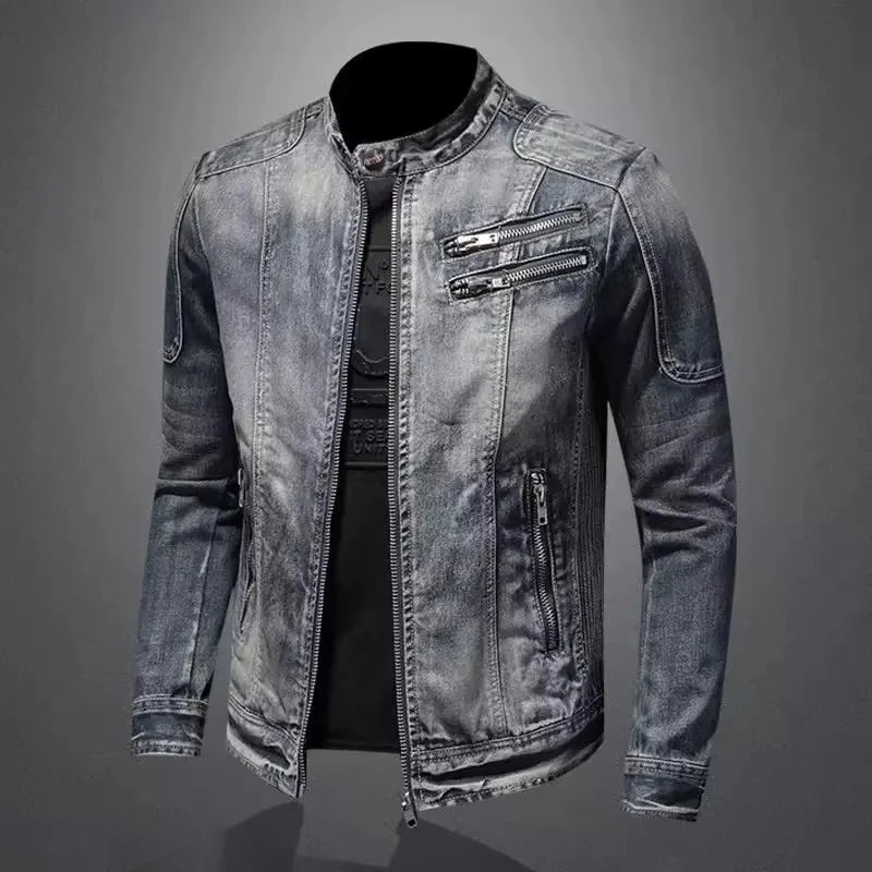 Denim Bikerjack met Staande Kraag - Van Dongen Mode