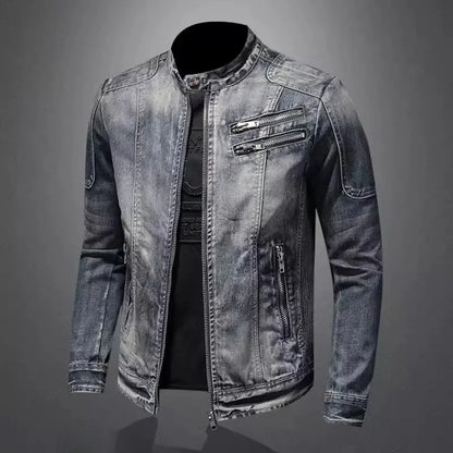 Denim Bikerjack met Staande Kraag - Van Dongen Mode