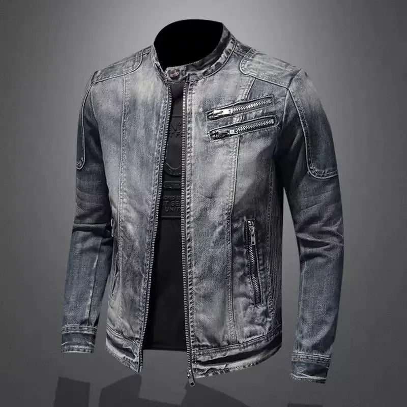 Denim Bikerjack met Staande Kraag - Van Dongen Mode