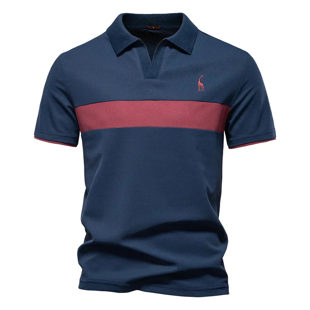 Katoenen Polo met Contrastbaan - Van Dongen Mode