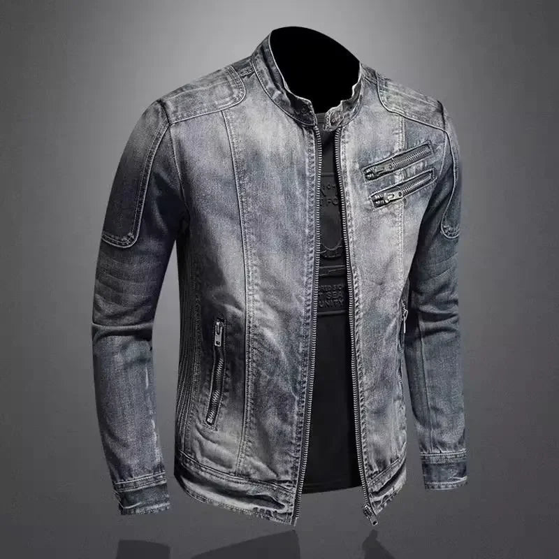 Denim Bikerjack met Staande Kraag - Van Dongen Mode