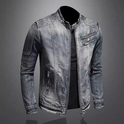 Denim Bikerjack met Staande Kraag - Van Dongen Mode