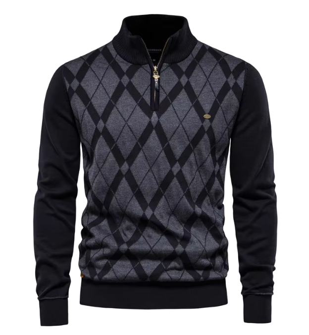 Half-Zip Herentrui met Gerstekorrelstructuur - Van Dongen Mode