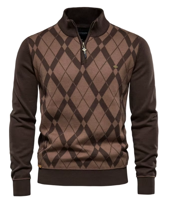 Half-Zip Herentrui met Gerstekorrelstructuur - Van Dongen Mode