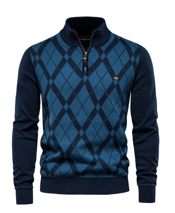 Half-Zip Herentrui met Gerstekorrelstructuur - Van Dongen Mode