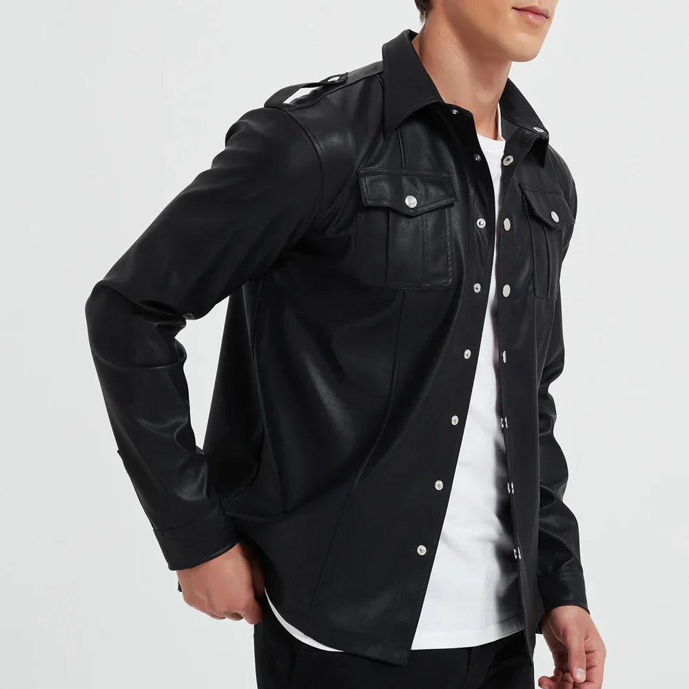 Heren Longsleeve van PU-Kunstleer - Van Dongen Mode