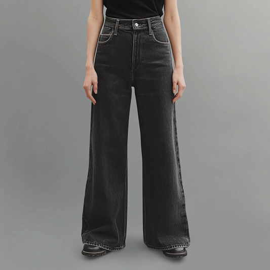 Zwarte Spijkerbroek met Wijde Pijpen - Van Dongen Mode