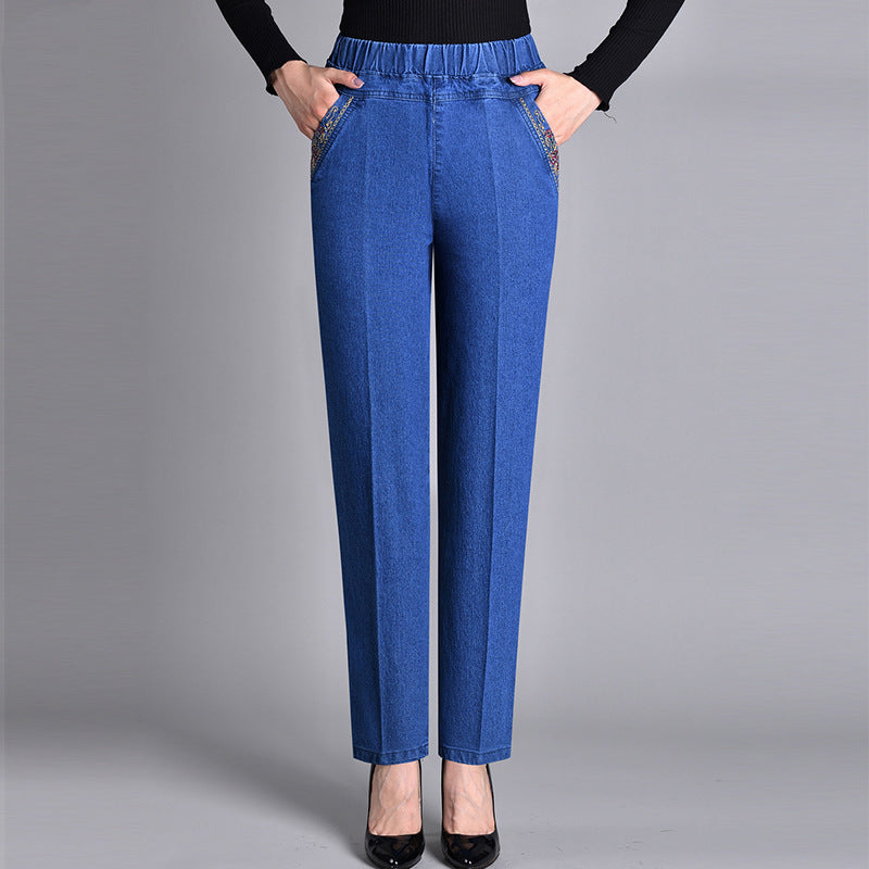 Damesjeans met Zijzakken en Elastische Taille - Van Dongen Mode
