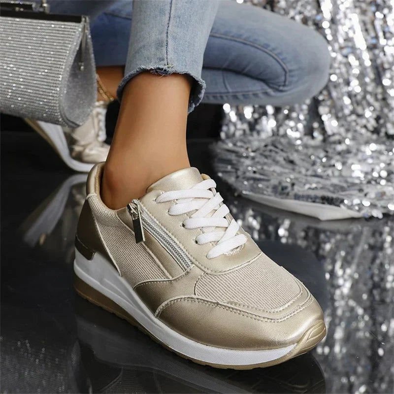 Van Elst Mode® | Comfortabele sneakers met veters en een zijrits voor dames